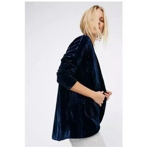 Free People Deep Blue Open Velvet Blazer XS